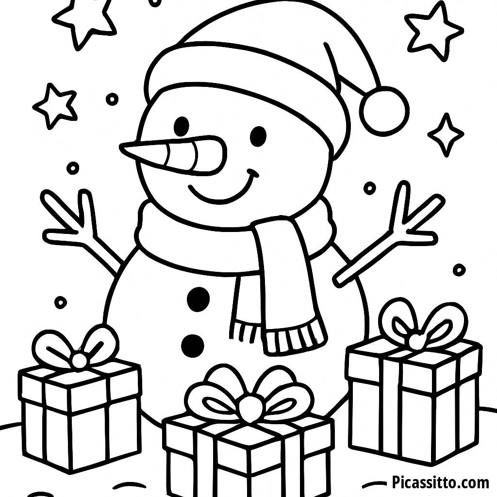 Página para Colorear de un Muñeco de Nieve Festivo