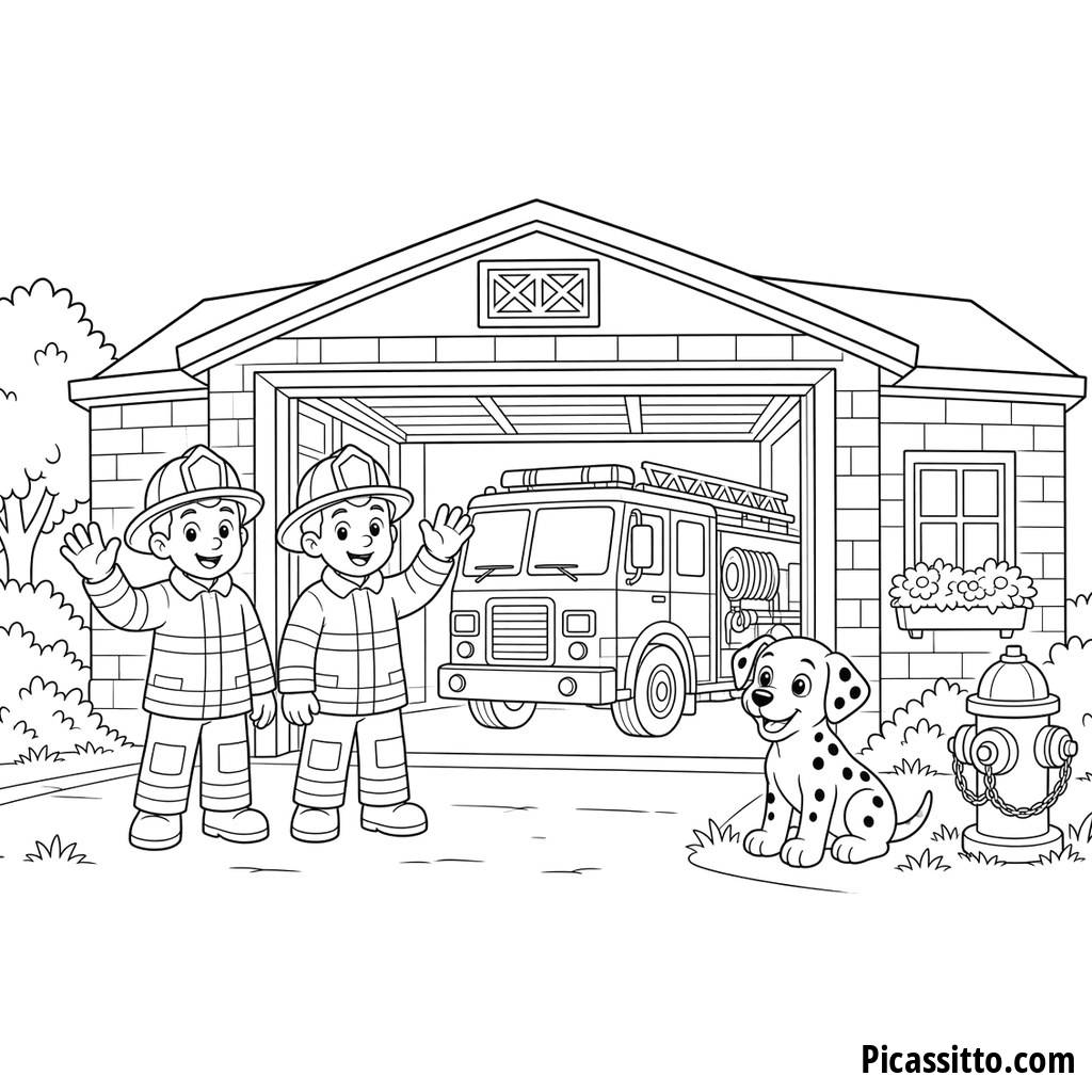 Fire Station Coloring Page