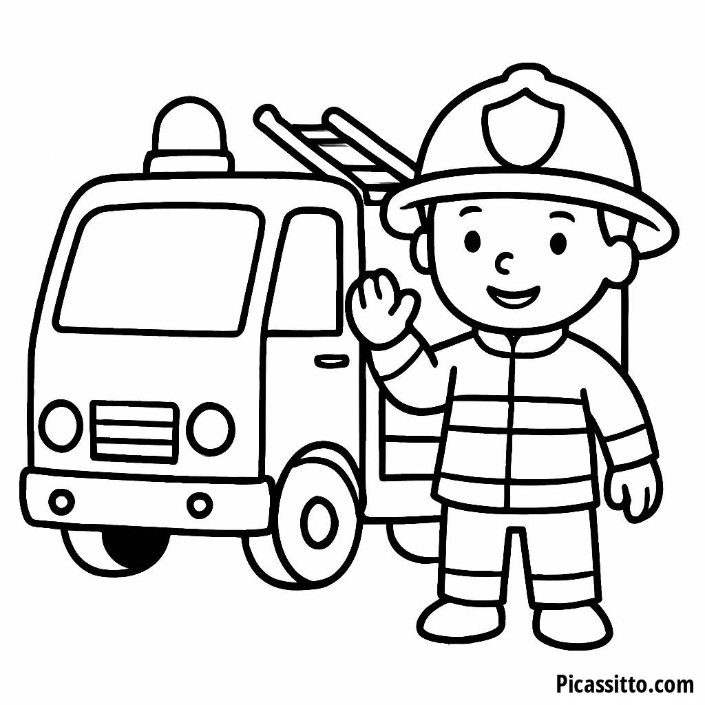 Página para Colorear de Camión de Bomberos Divertido