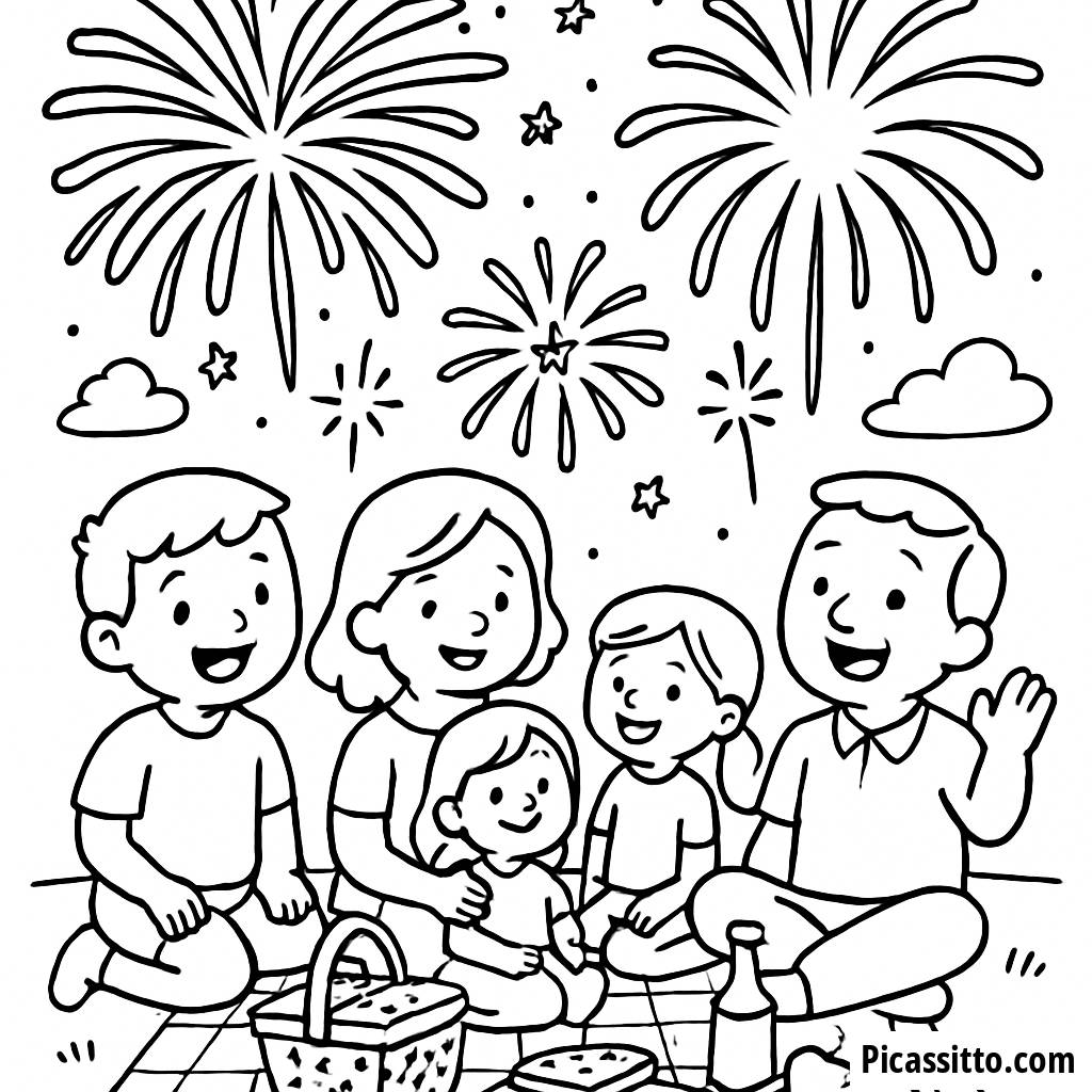 Pagina da Colorare Festa dei Fuochi d'Artificio