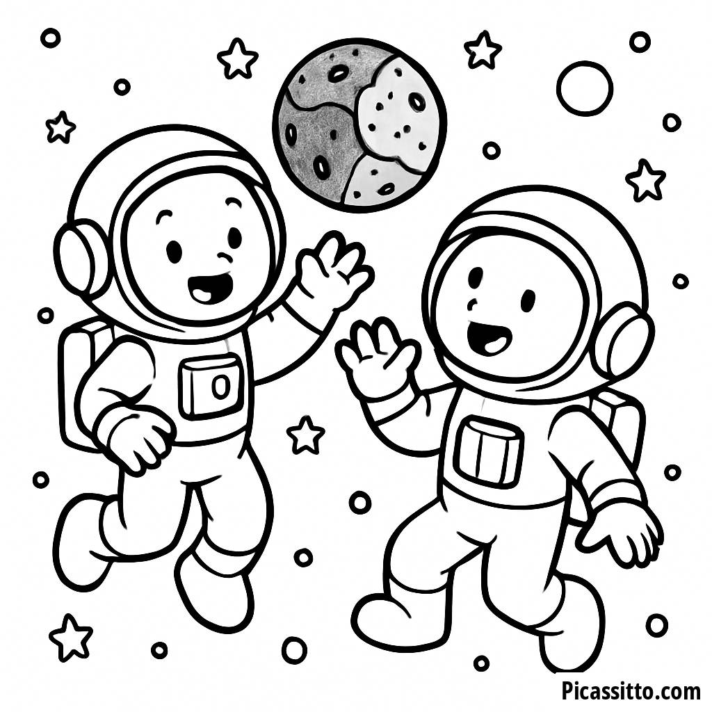 Floating Fun: Astronauts Coloring Page