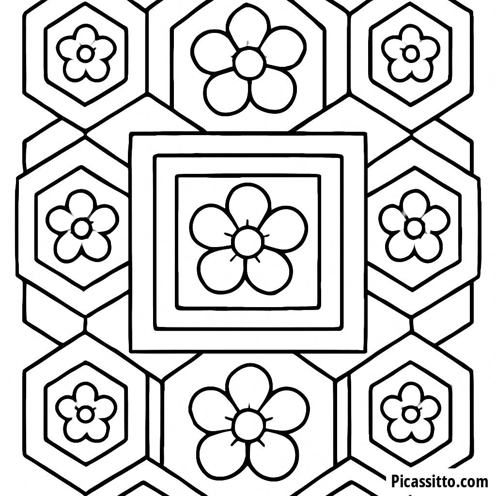 Página para Colorear de Tapiz Geométrico Floral