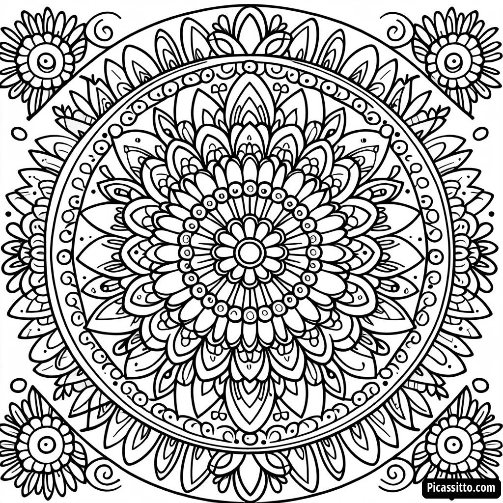 Page à Colorier Mandala de Fleurs et Spirales