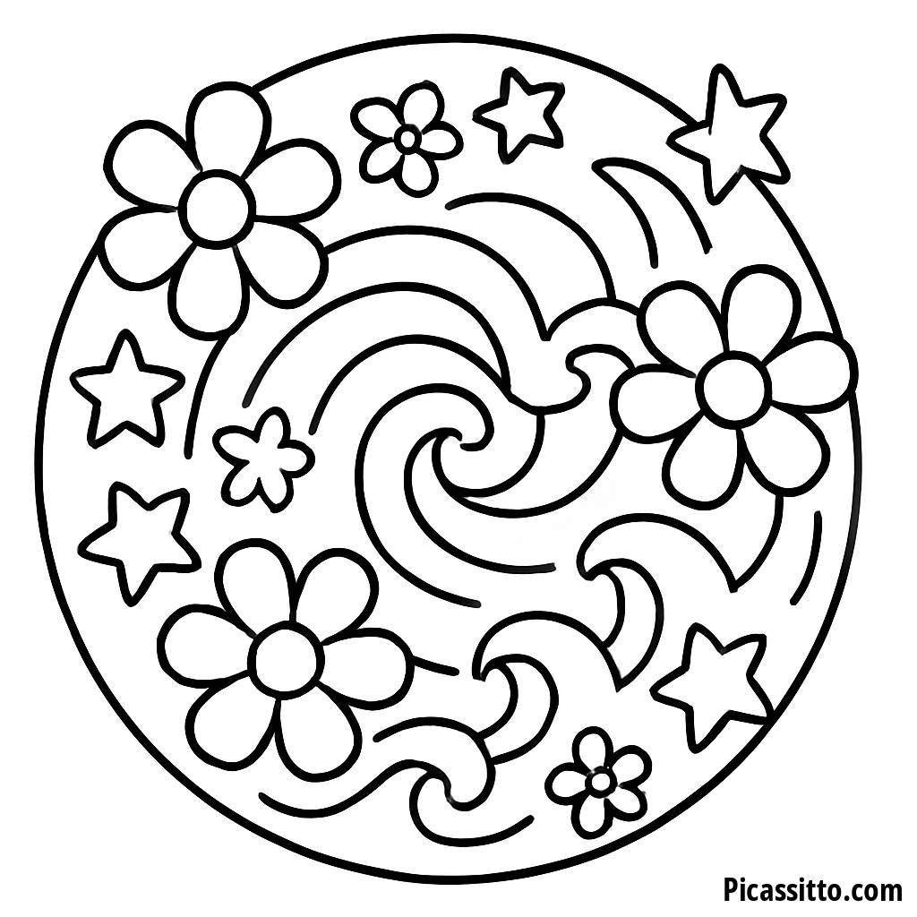 Blätterseite Spiralmuster mit Blumen, Wellen und Sternen