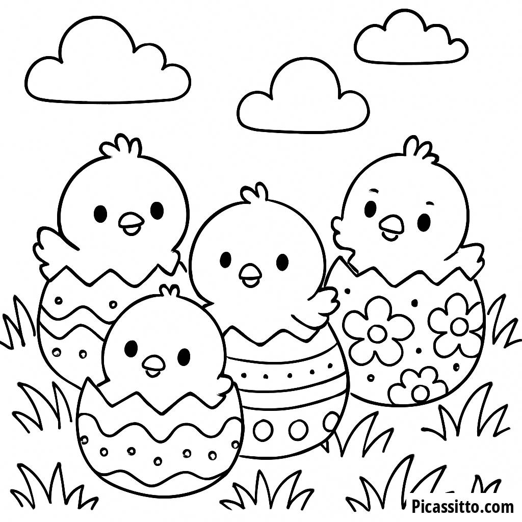 Fluffy Chicks Easter Coloring Page
