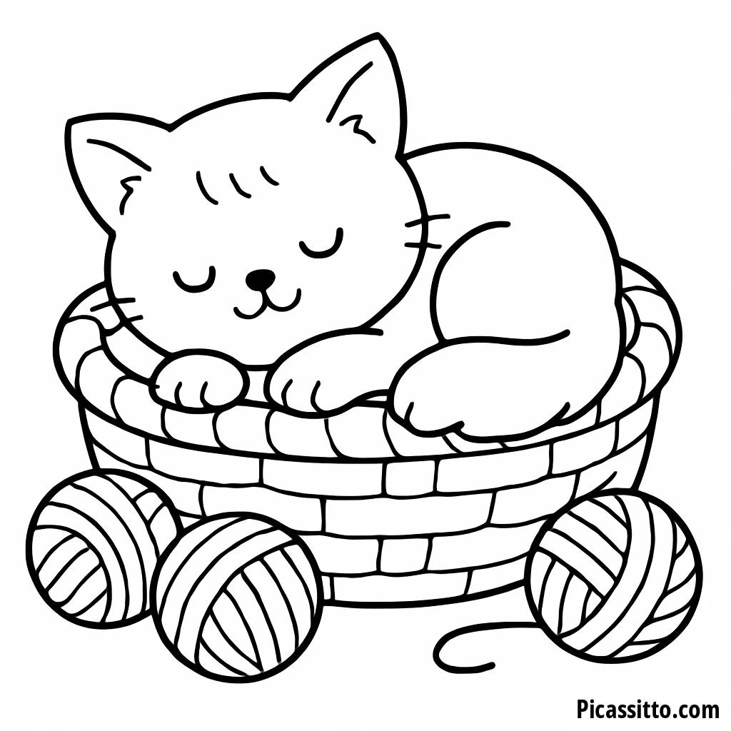 Fluffy Kitten Napping - Free Printable Coloring Page