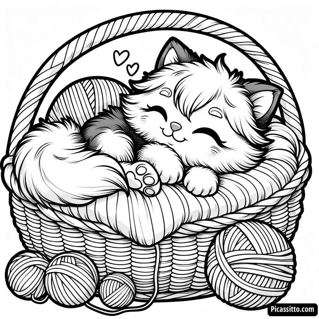 Fluffy Kitten Napping - Free Printable Coloring Page