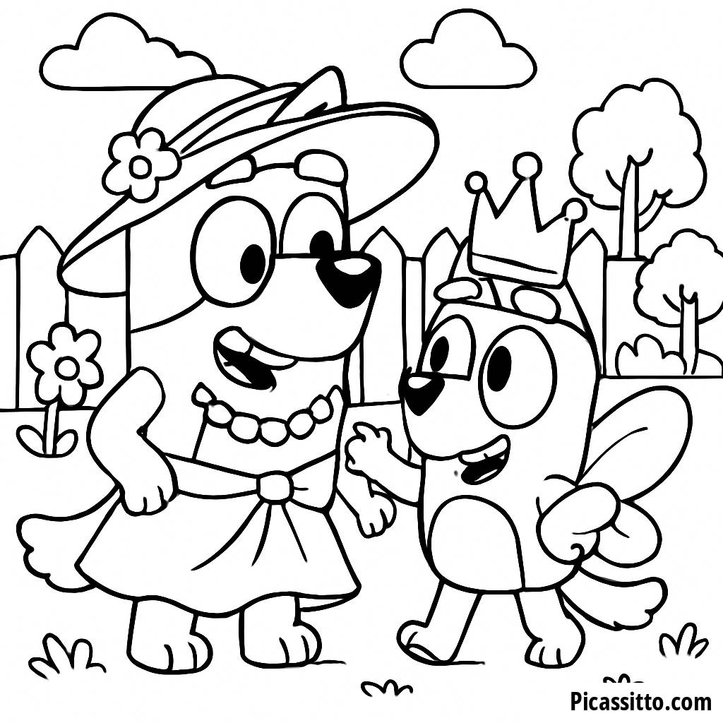 Pagina da Colorare Gratuita di Bluey e Bingo in Costume