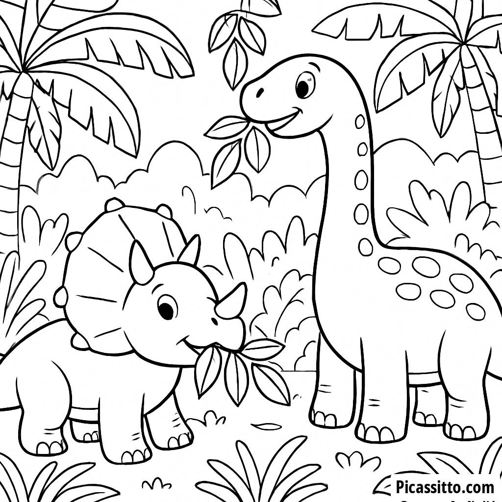 Page à Colorier Gratuite du Tricératops et du Brachiosaure