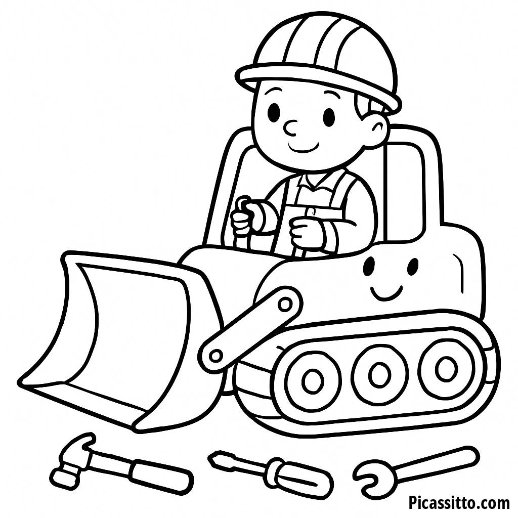 Pagina da Colorare del Bulldozer Amichevole