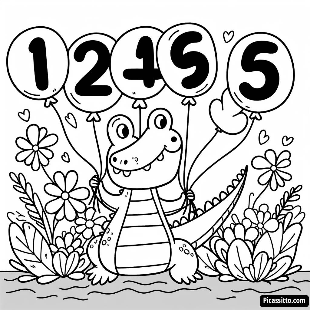 Freundliches Krokodil Malvorlage mit Zahlenballons