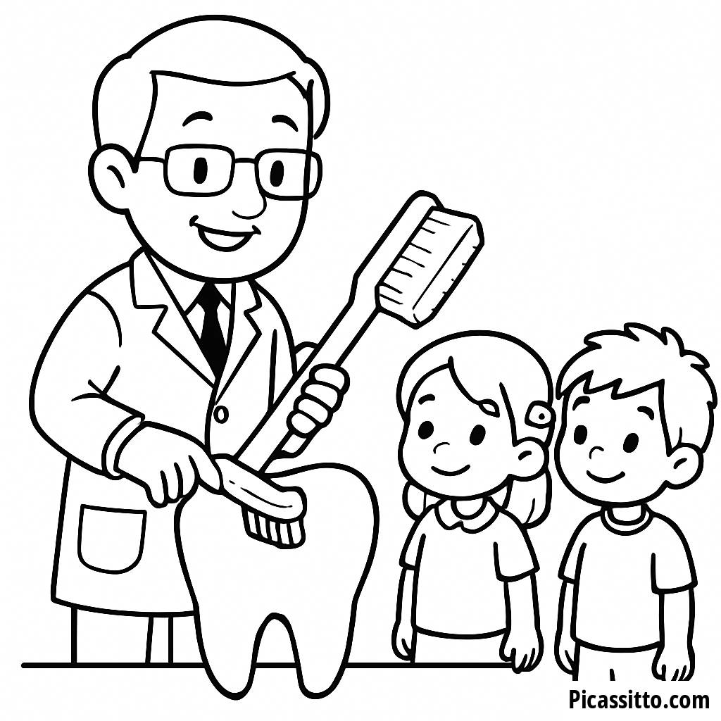 Pagina da Colorare del Dentista Amichevole