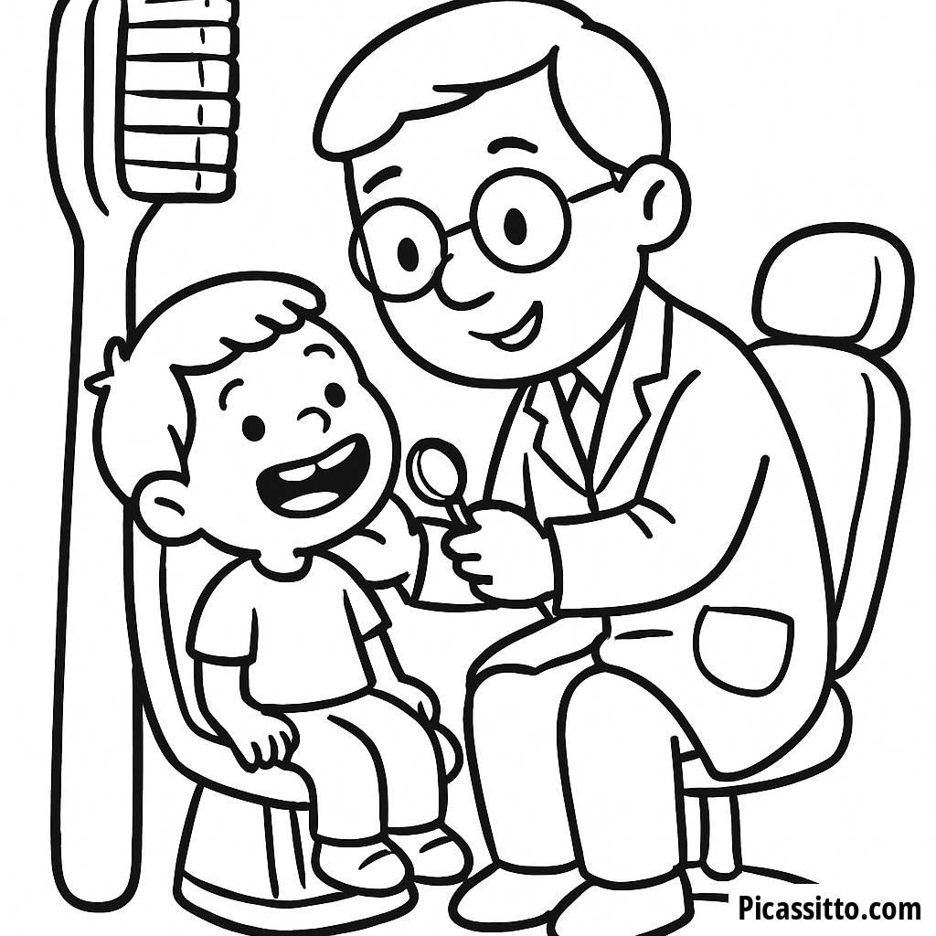 Pagina da Colorare del Dentista Amichevole