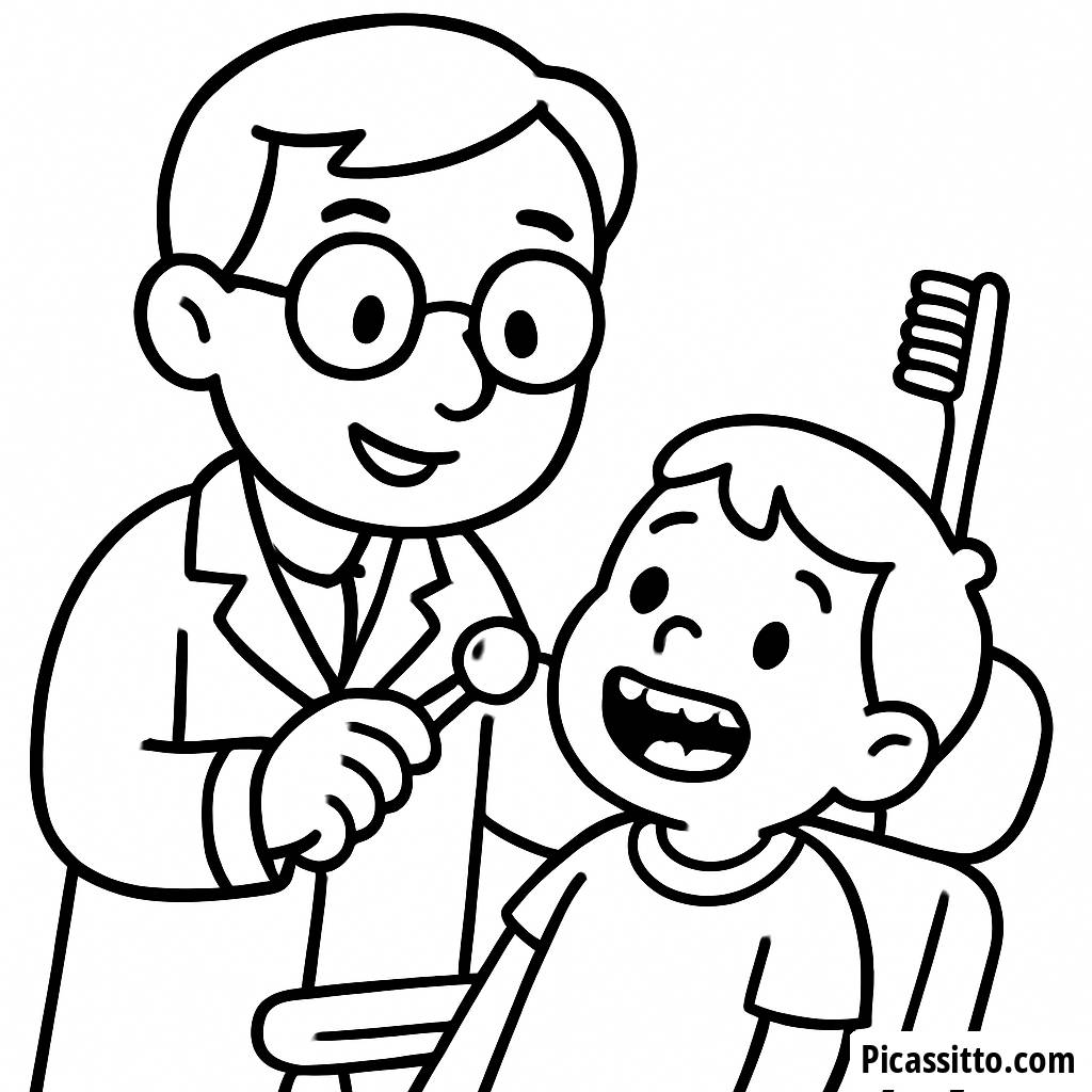 Freundliche Zahnarzt Ausmalbild für Kinder