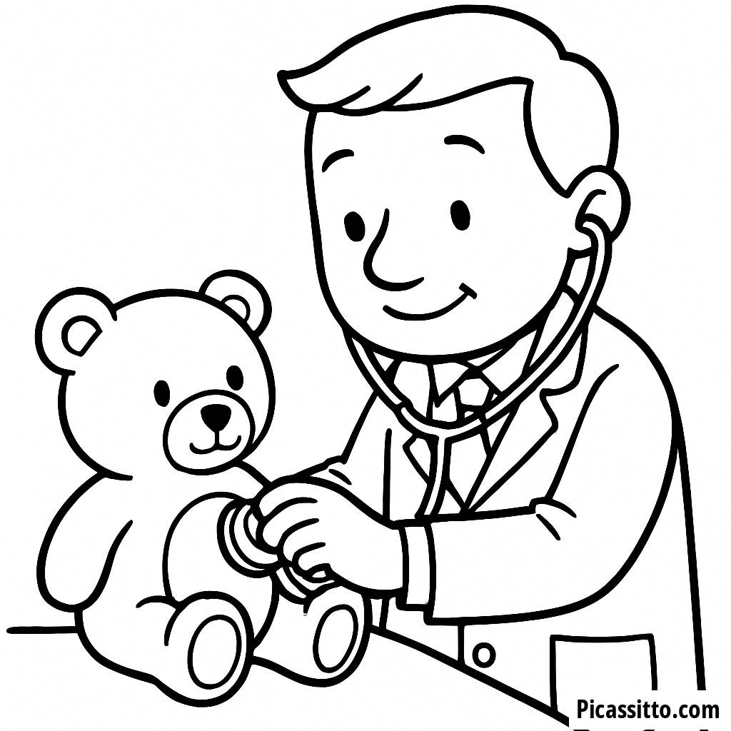 Friendly Doctor Coloring Page - Teddy Bear Check-Up