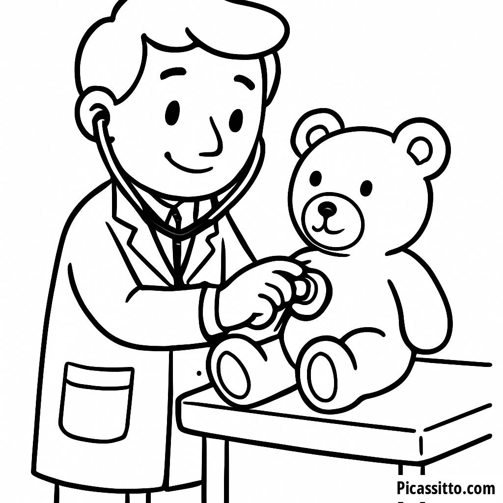 Freundlicher Arzt Malvorlage: Spaß bei der Untersuchung des Teddybären