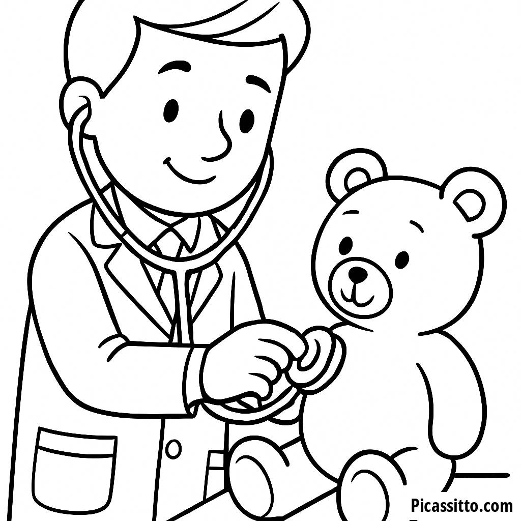 Freundlicher Arzt und Teddy Bär Malvorlage