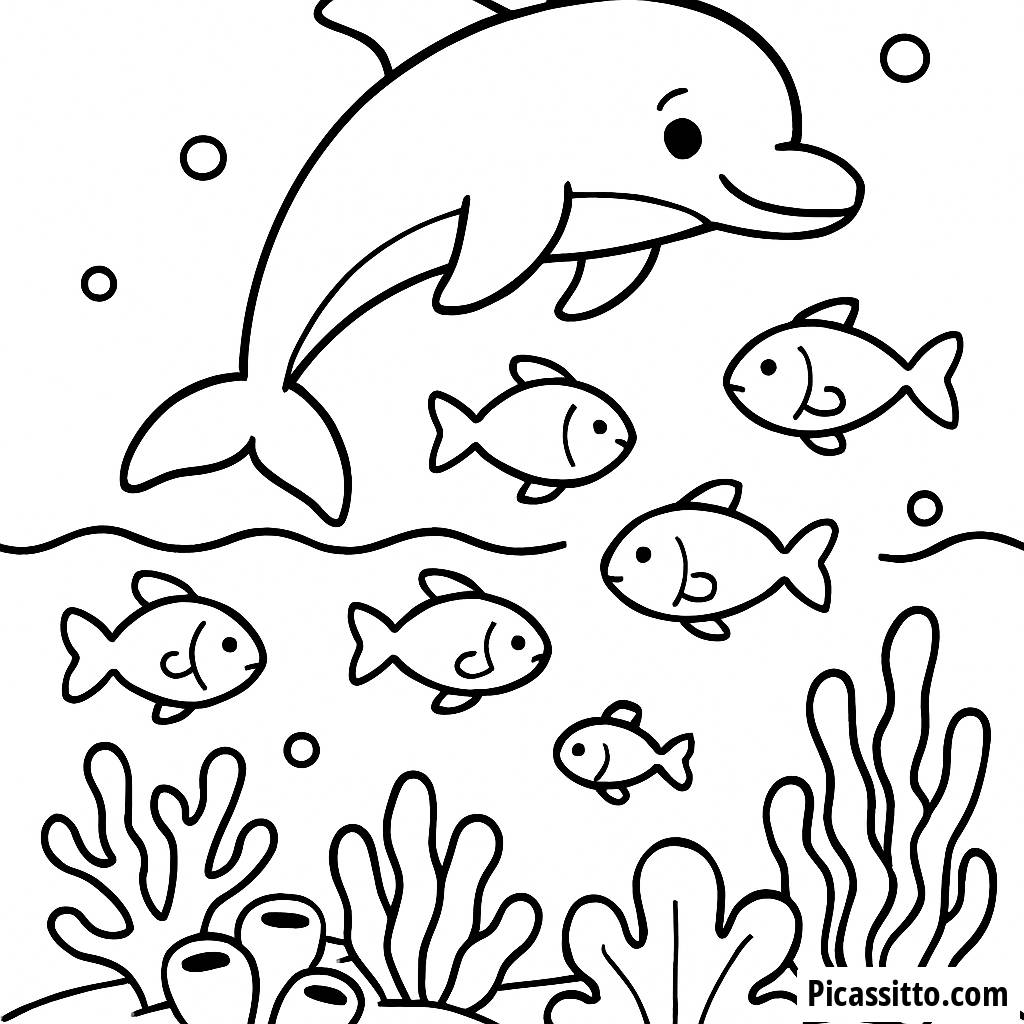Pagina da Colorare con un Delfino Amichevole