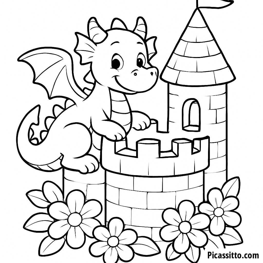 Friendly Dragon Castle Coloring Page