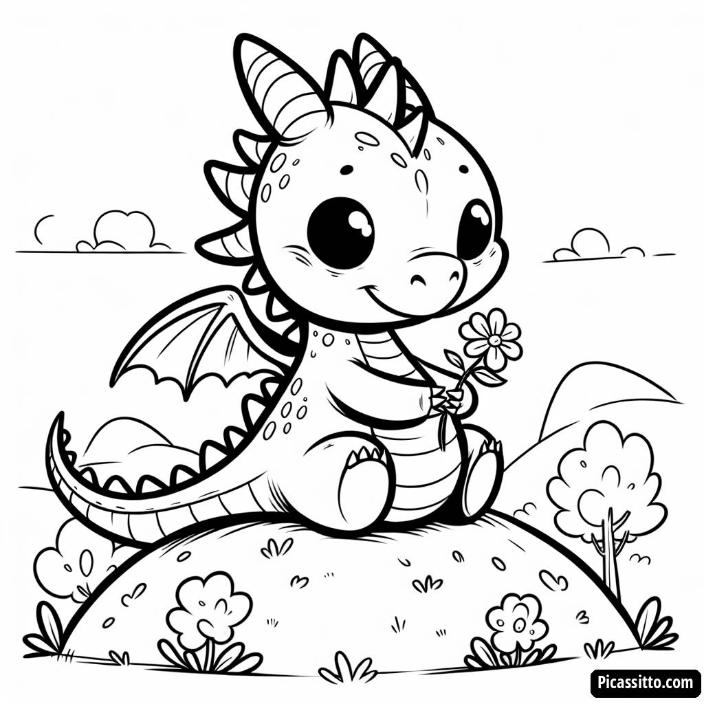 Pagina da Colorare del Drago Amichevole