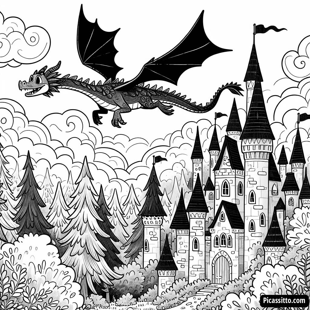 Pagina da Colorare del Drago Amichevole