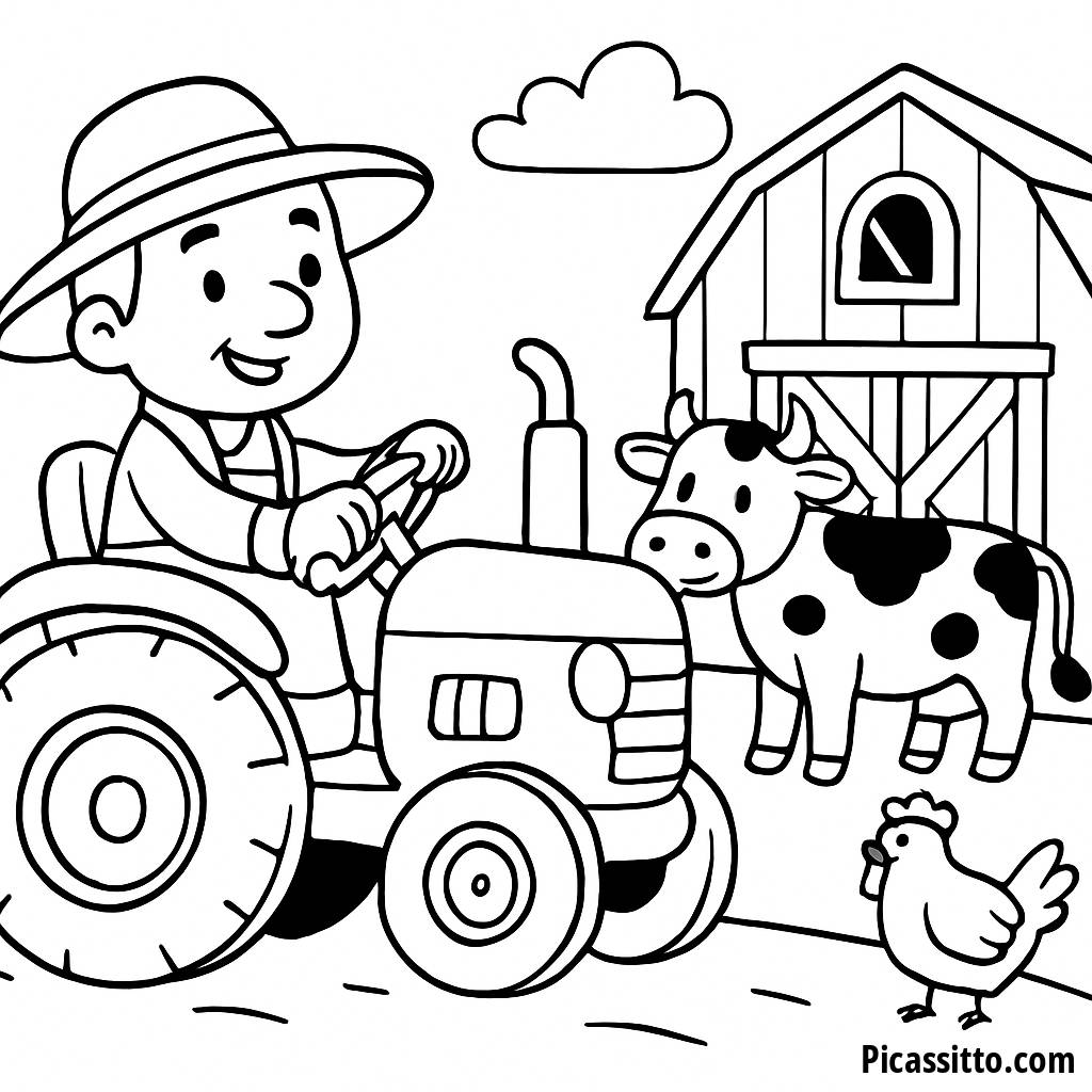Pagina da Colorare del Gentile Contadino con Trattore