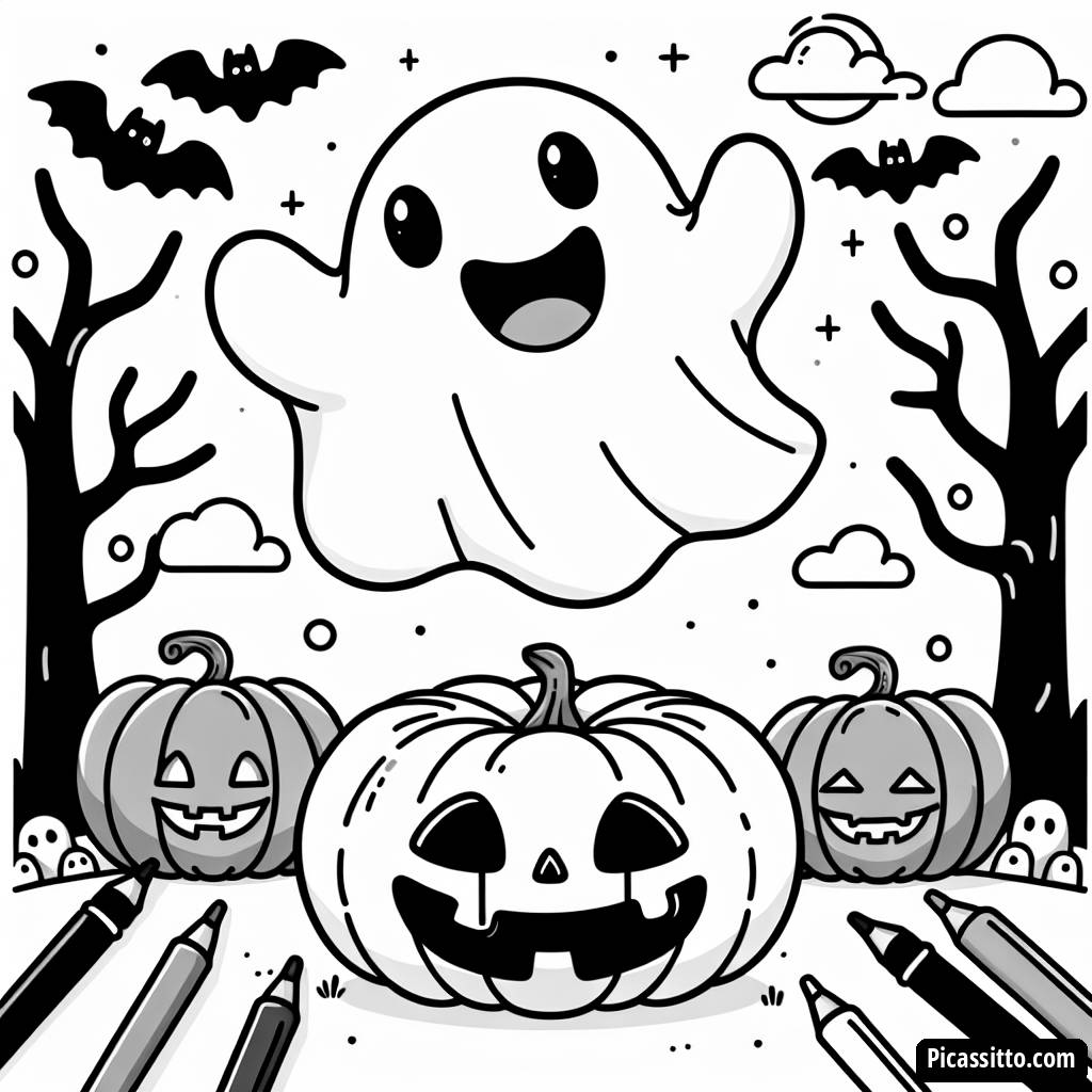 Page à Colorier Fantôme Amical d'Halloween