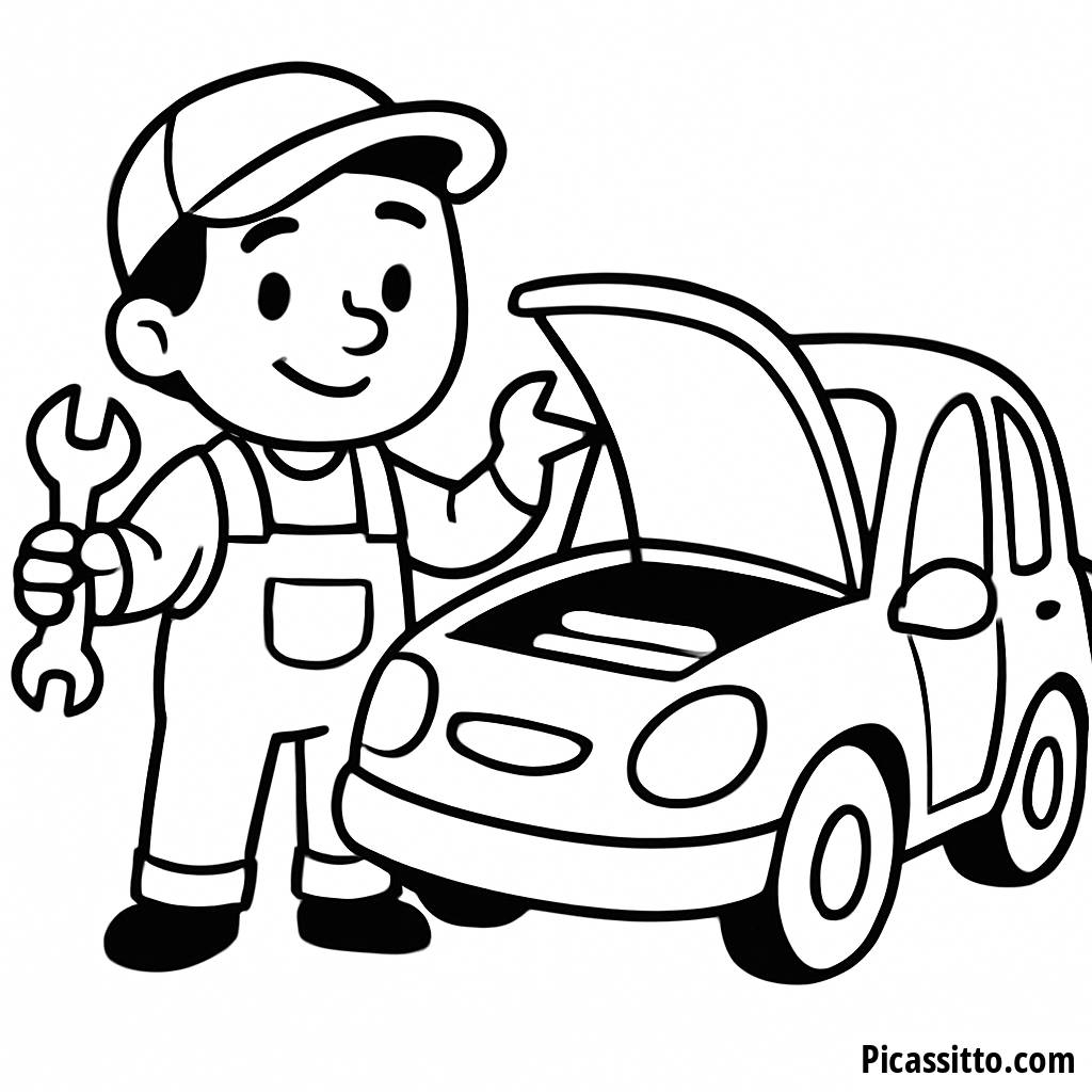 Página para Colorear del Mecánico Amigable