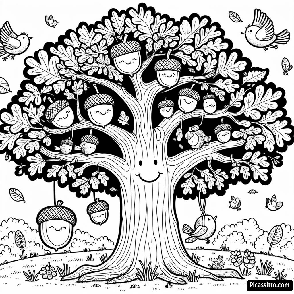 Pagina da Colorare dell'Amichevole Quercia