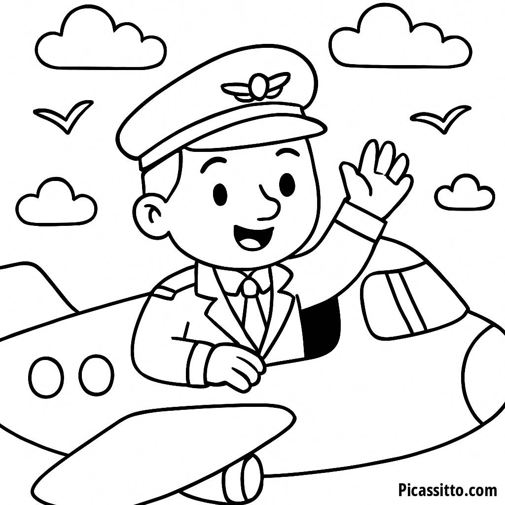 Friendly Pilot Coloring Page