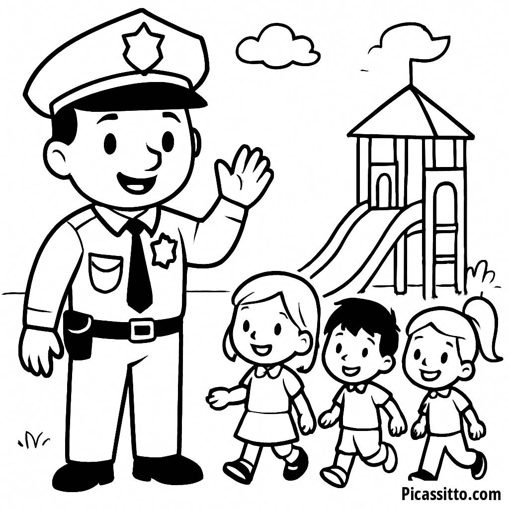 Página para Colorear de un Policía Amigable