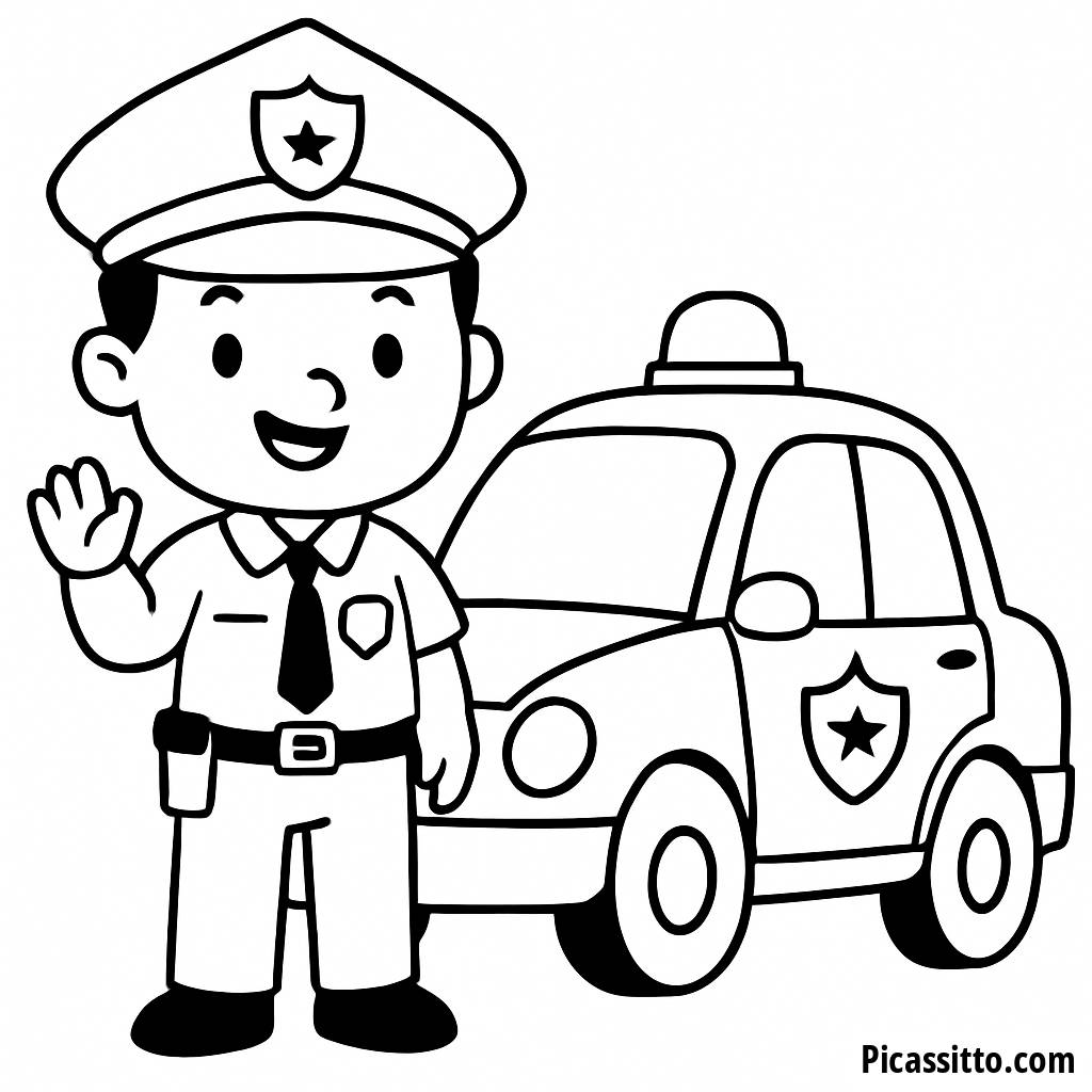 Pagina da Colorare di un Poliziotto Amichevole