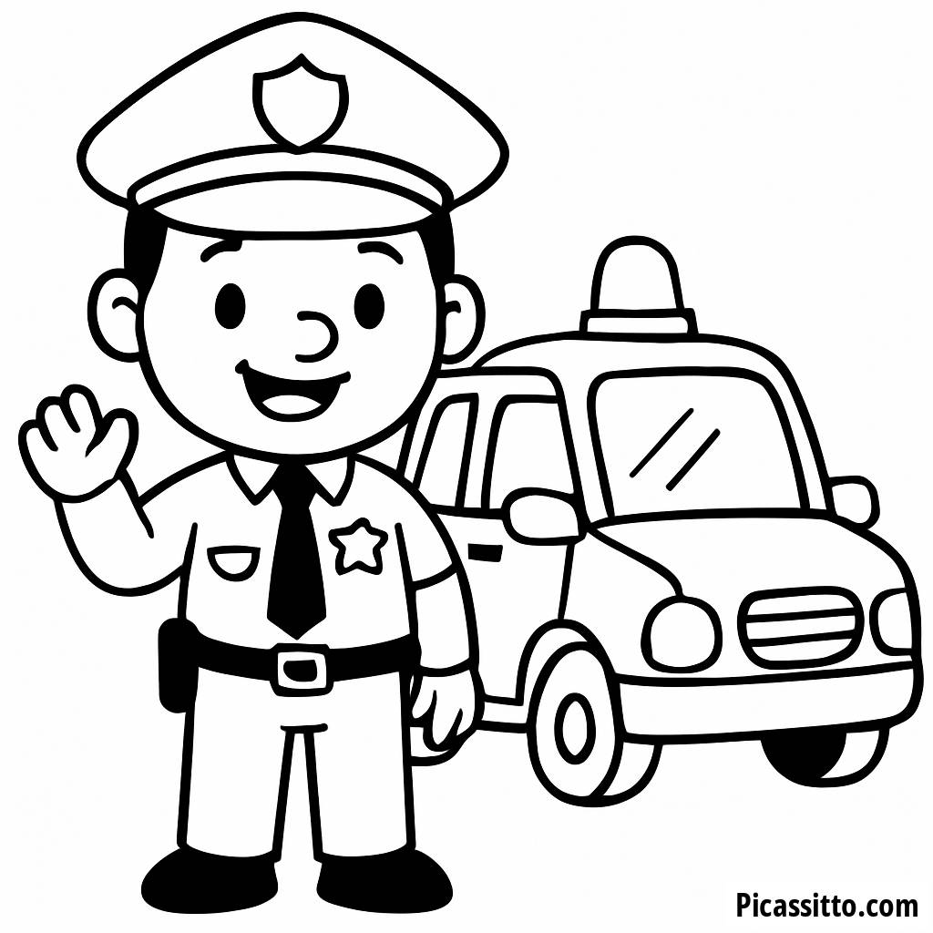 Pagina da Colorare di un Poliziotto Amichevole