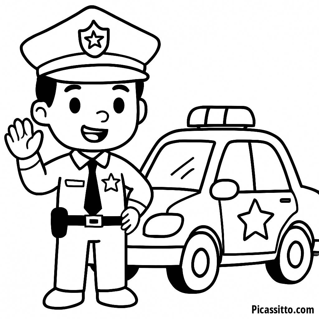 Página para Colorear de un Policía Amigable
