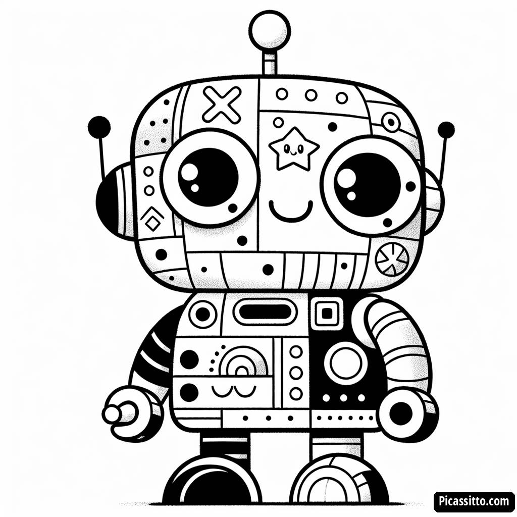 Pagina da Colorare di un Robot Amichevole