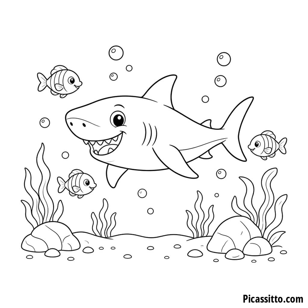 Ausmalbild freundlicher Hai unter Wasser