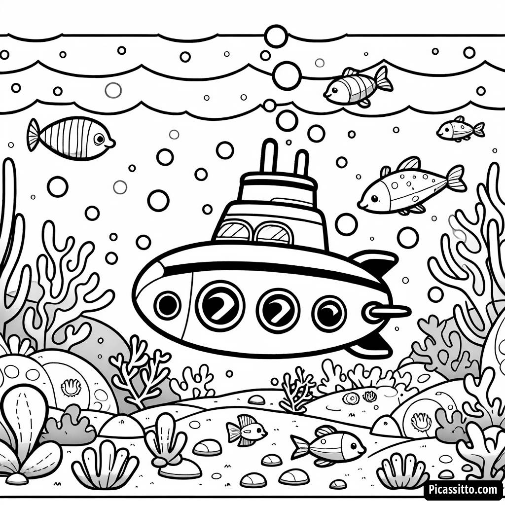 Friendly Submarine Coloring Page