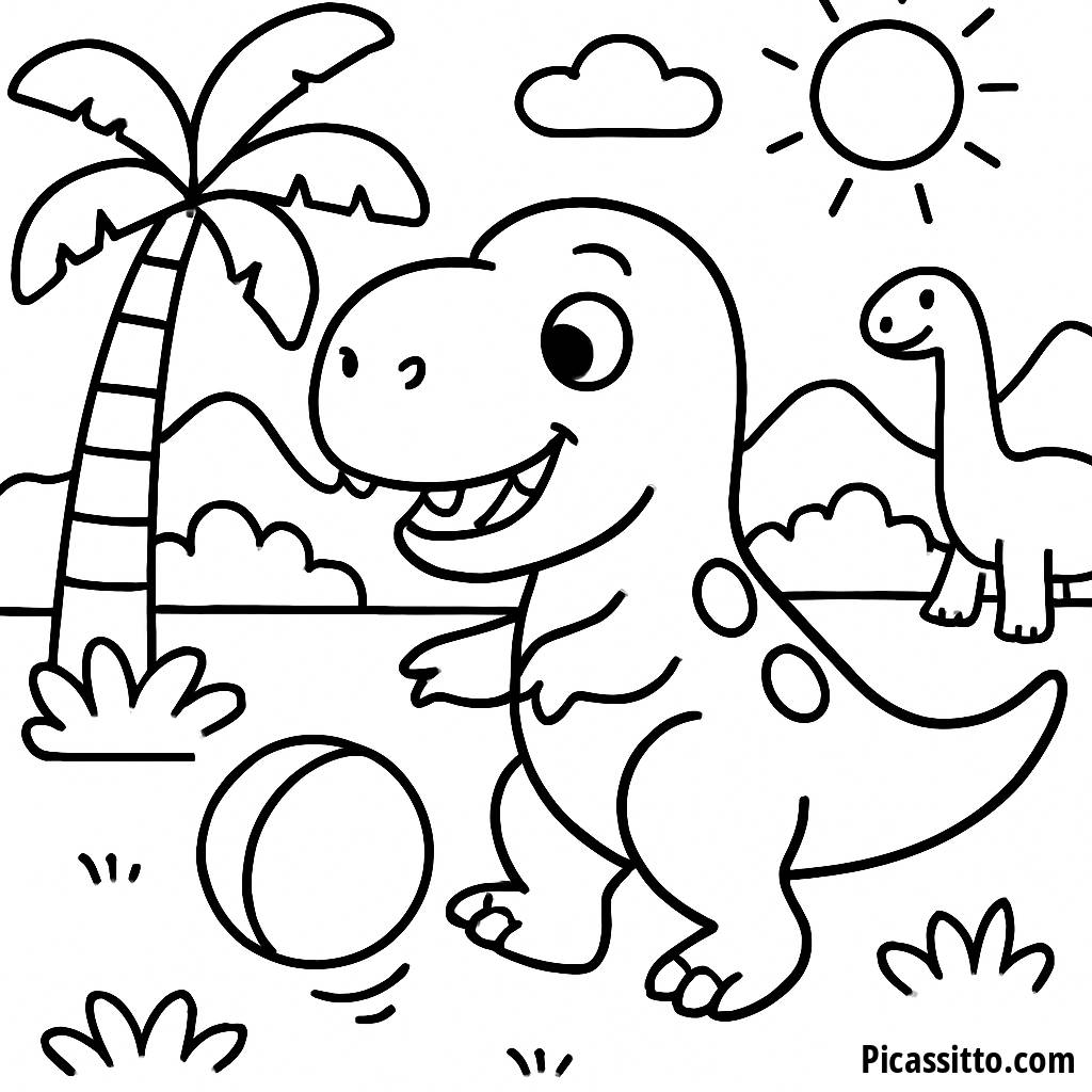 Pagina da Colorare T-Rex Amichevole: Divertimento Dino al Sole!