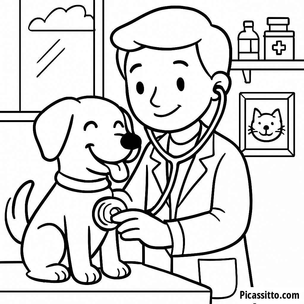 Friendly Veterinarian Coloring Page