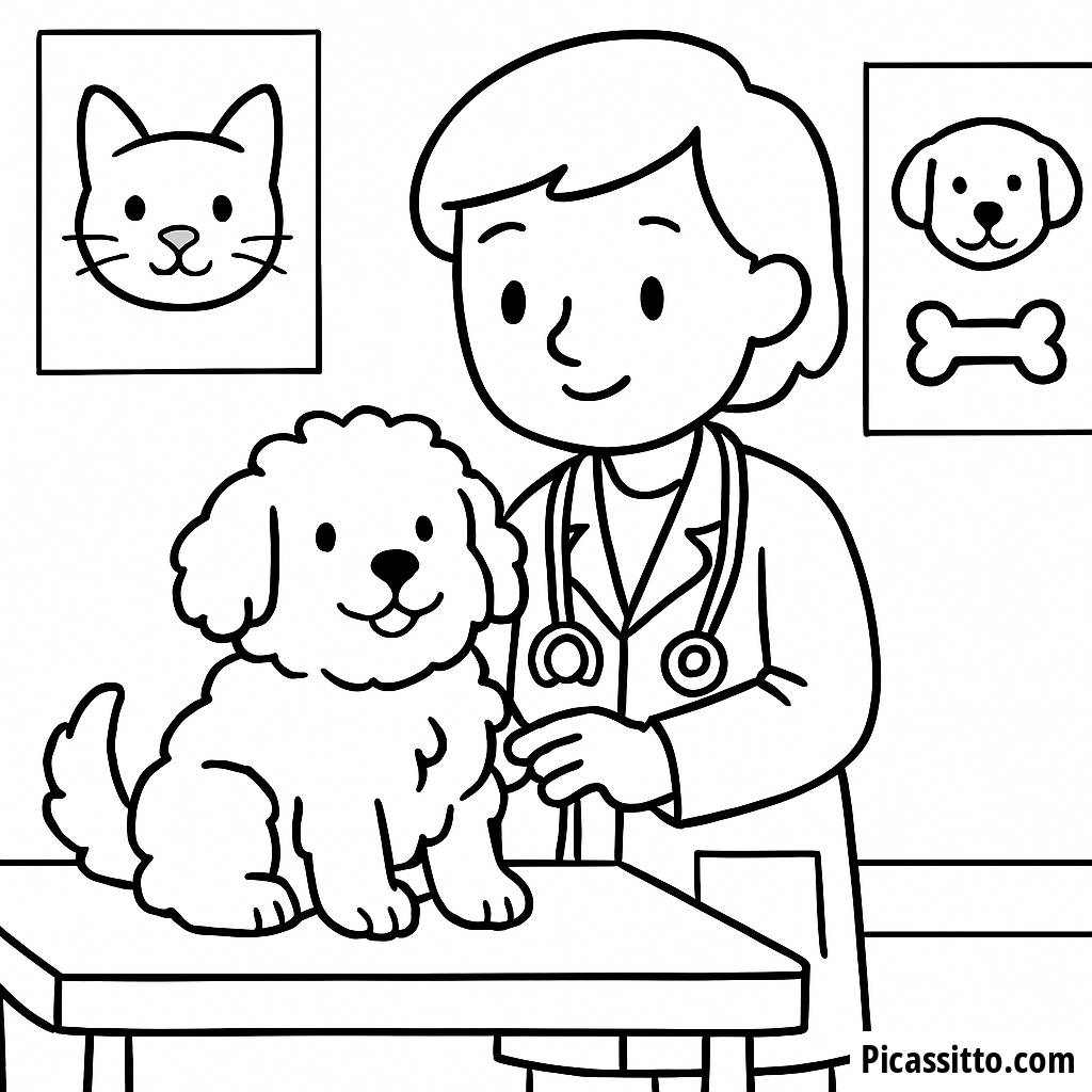 Página para Colorear del Veterinario Amigable