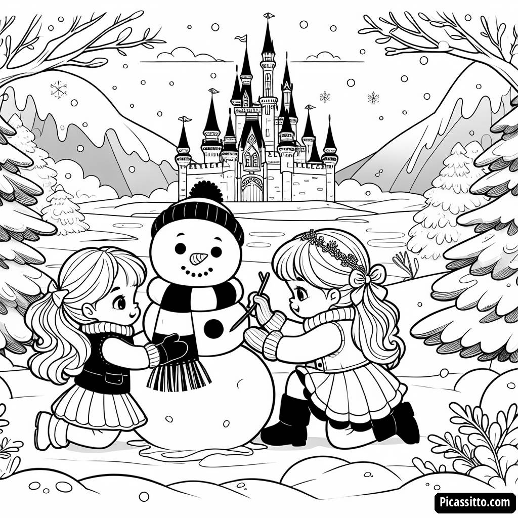 Divertimento Gelato: Pagina da Colorare di Elsa, Anna e Olaf