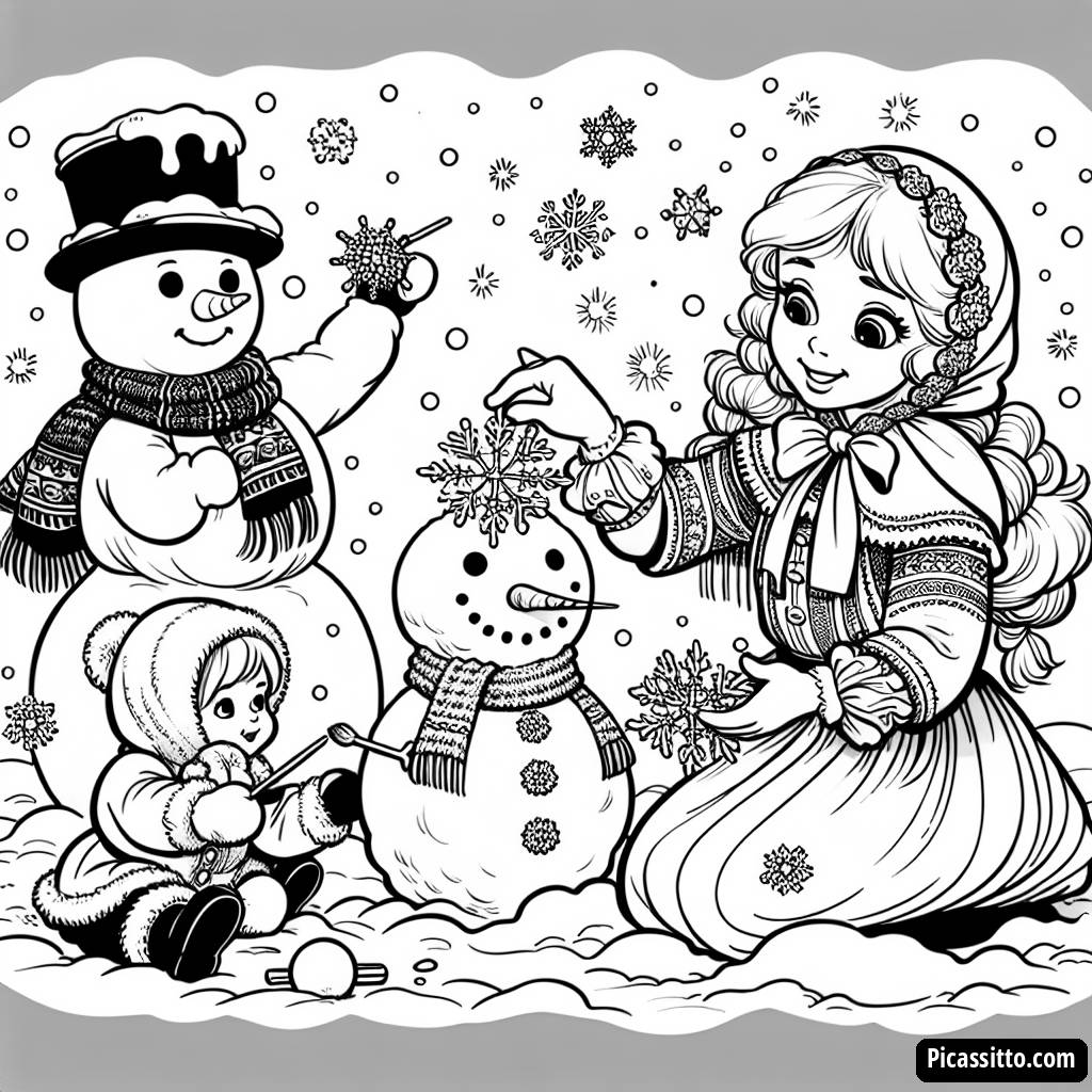 Magia Frozen: Pagina da Colorare di Elsa e Fiocchi di Neve