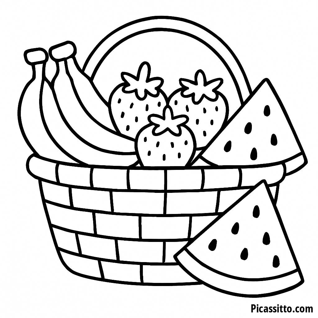 Früchte Malbuchseite: Picknickkorb Freude
