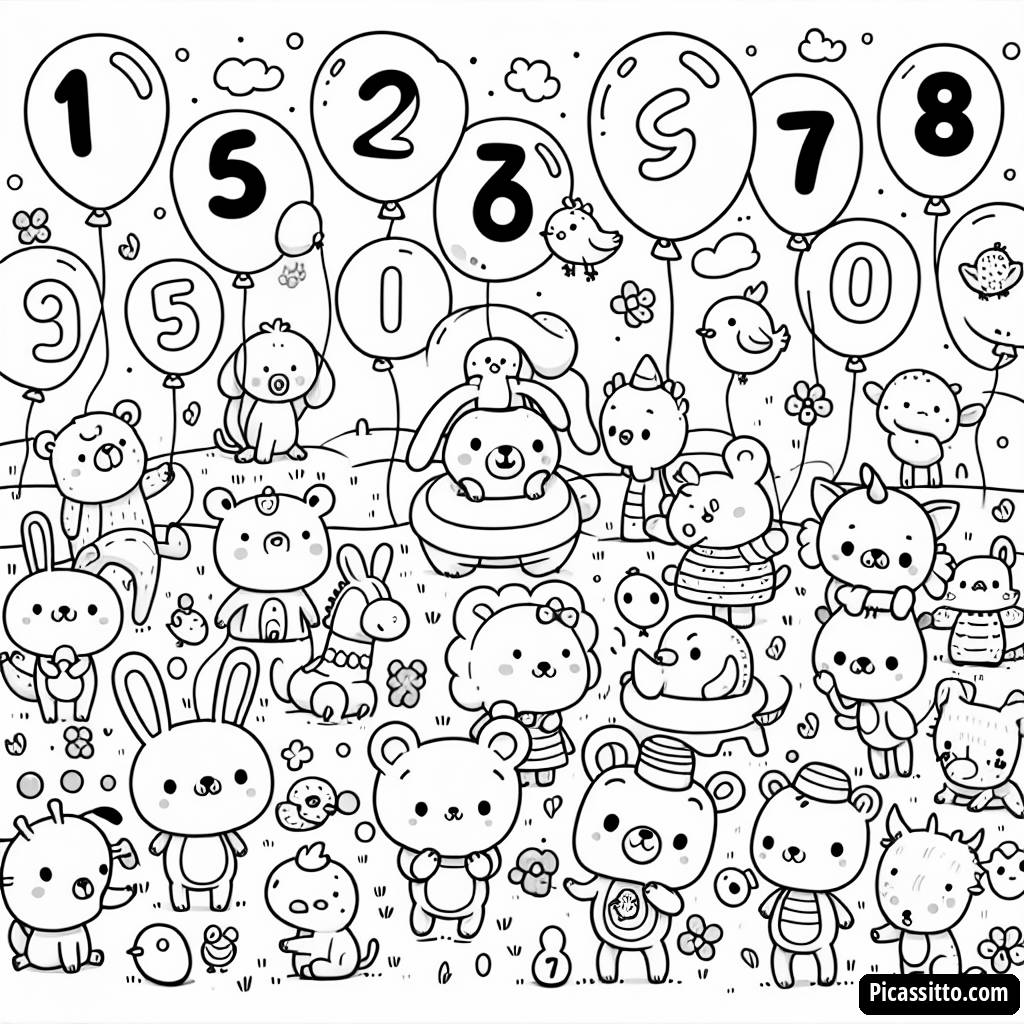 Pagina da Colorare Animali Divertenti con Palloncini