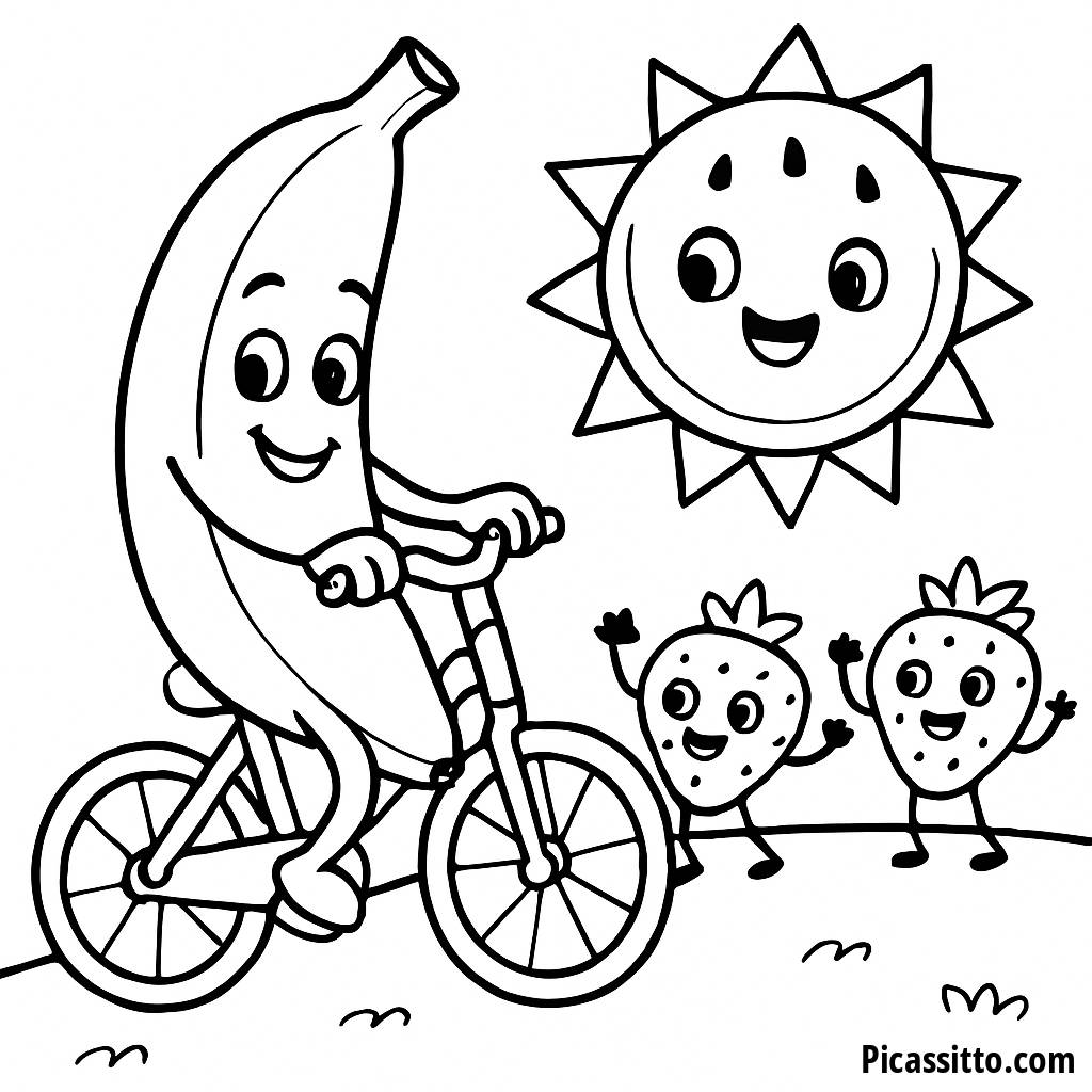 Spaßige Bananen-Fahrrad-Ausmalbild