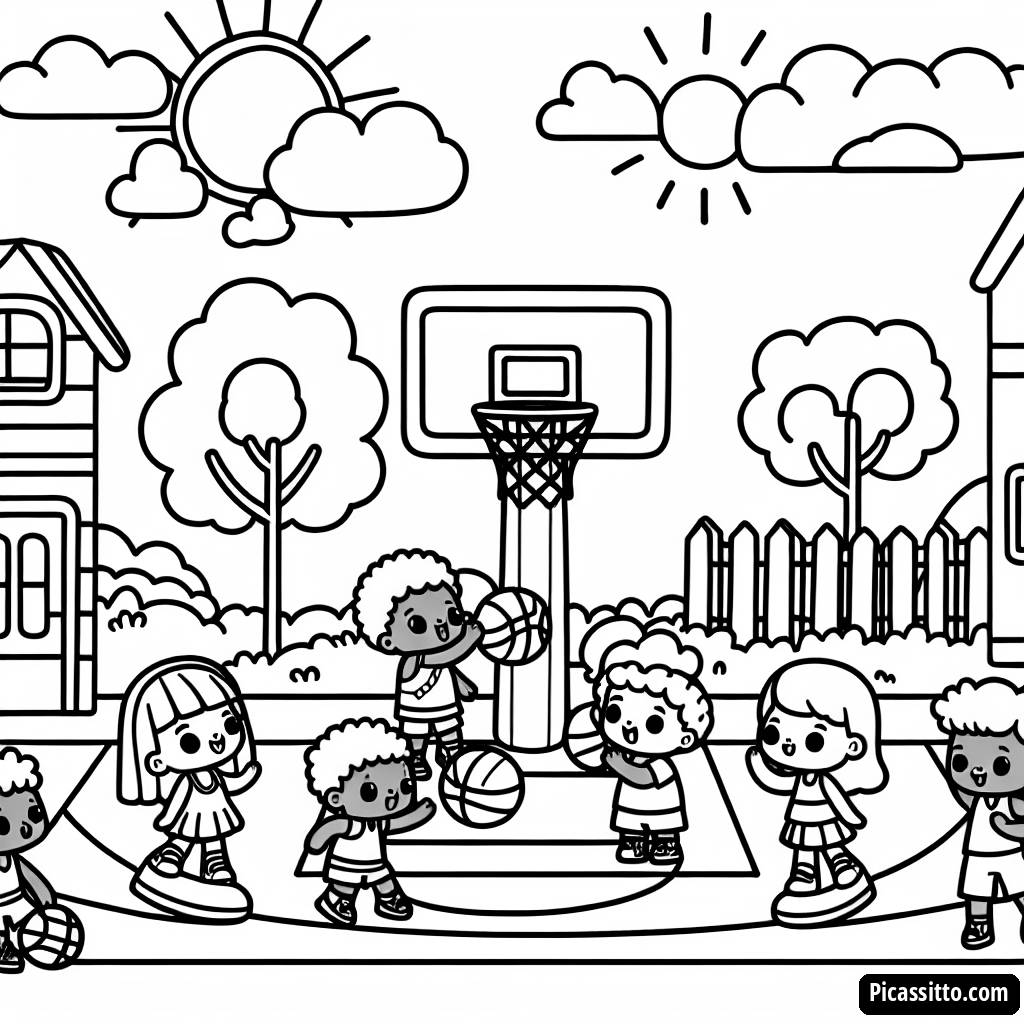 Spaßige Basketball-Ausmalbild für Kinder