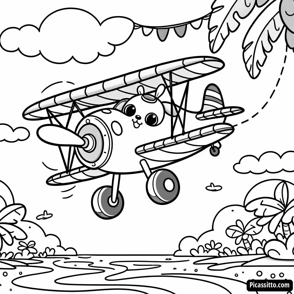 Página para Colorear de Biplano Divertido para Niños
