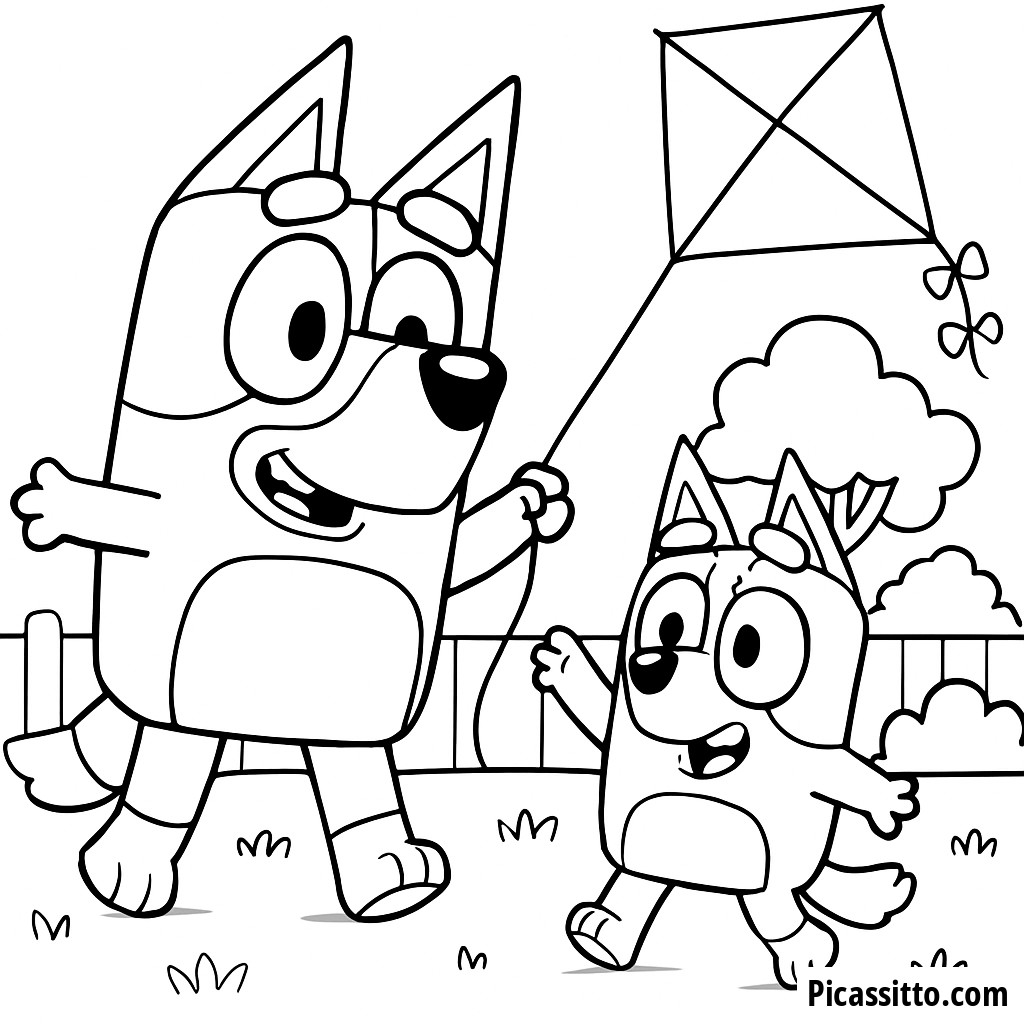 Fun Bluey and Bingo Backyard Coloring Page