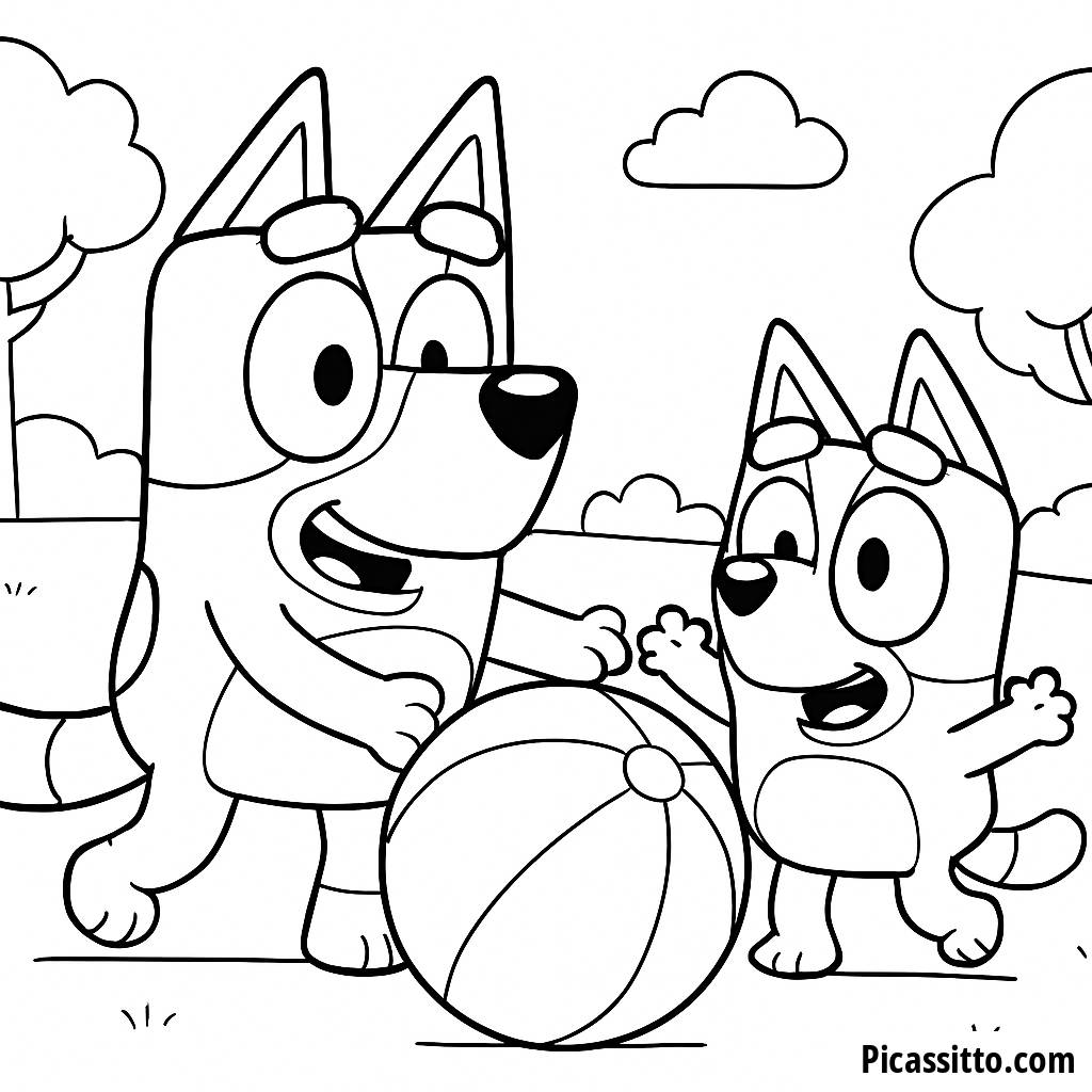 Fun Bluey and Bingo Coloring Page