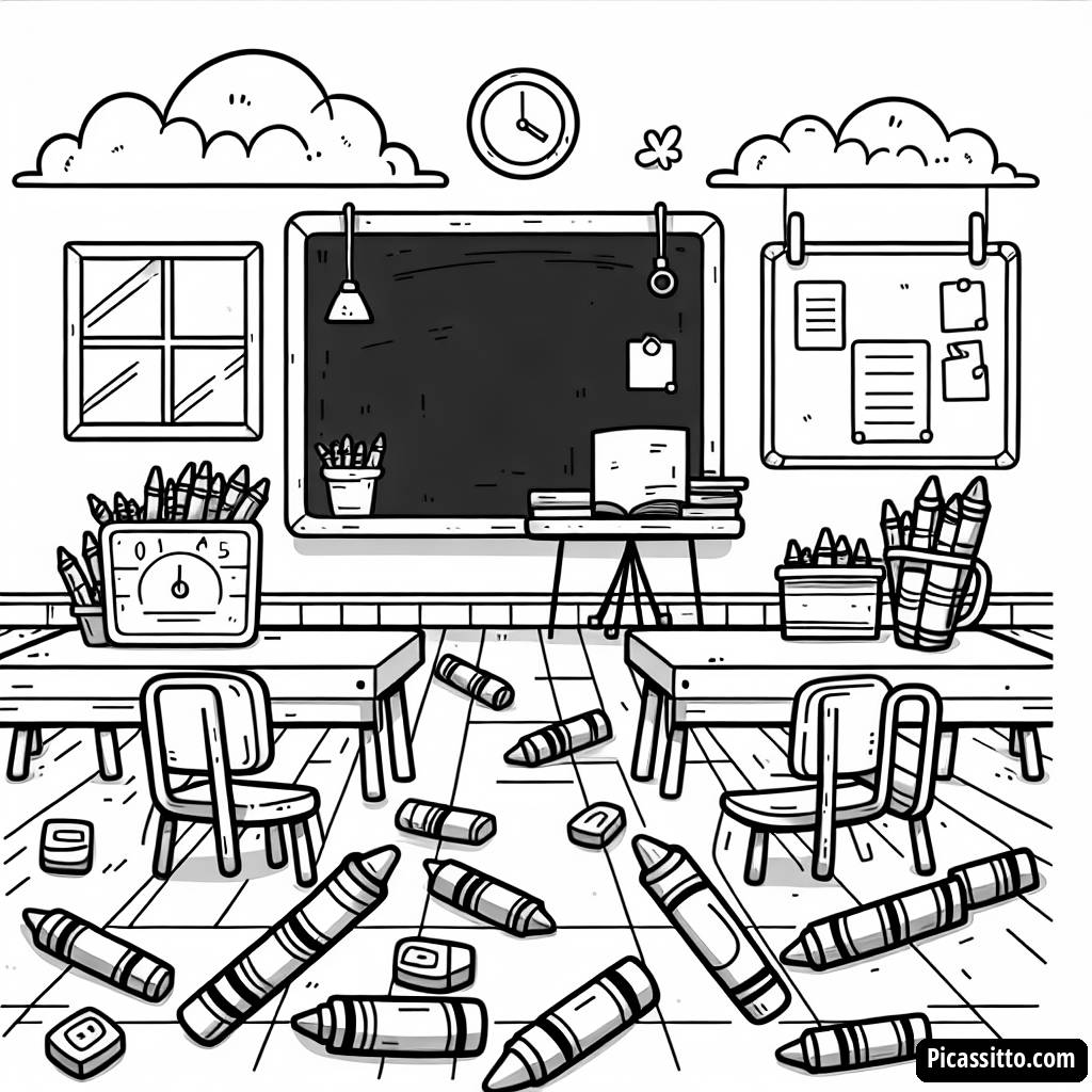 Spaßige Klassenzimmer Malvorlage für Kinder